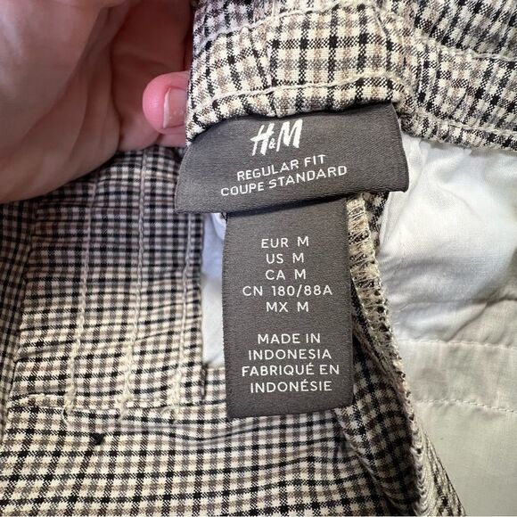 H&M M plaid Patterned work Pants elastic waist - Picture 9 of 13